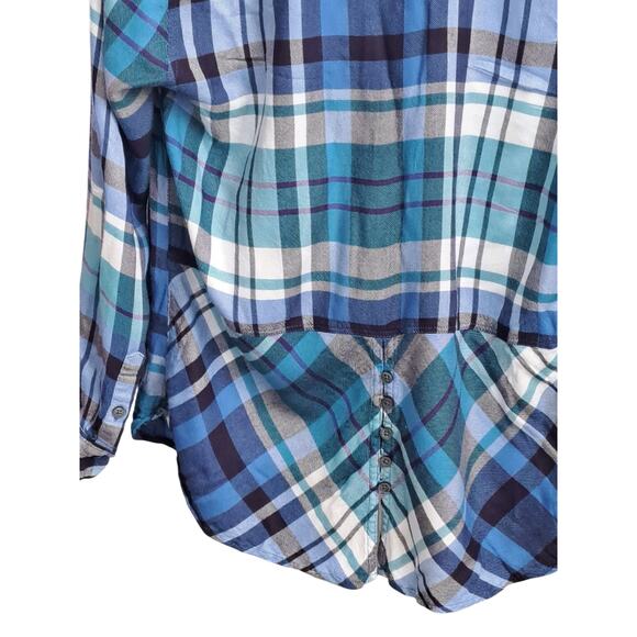 Talbots Blue Plaid Light Flannel Button Down Top Small P - Picture 6 of 8